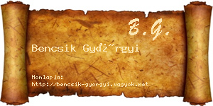 Bencsik Györgyi névjegykártya
